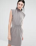 Y.a.s Tall Josefine High Neck Pencil Dress With Waist Detail - Gray