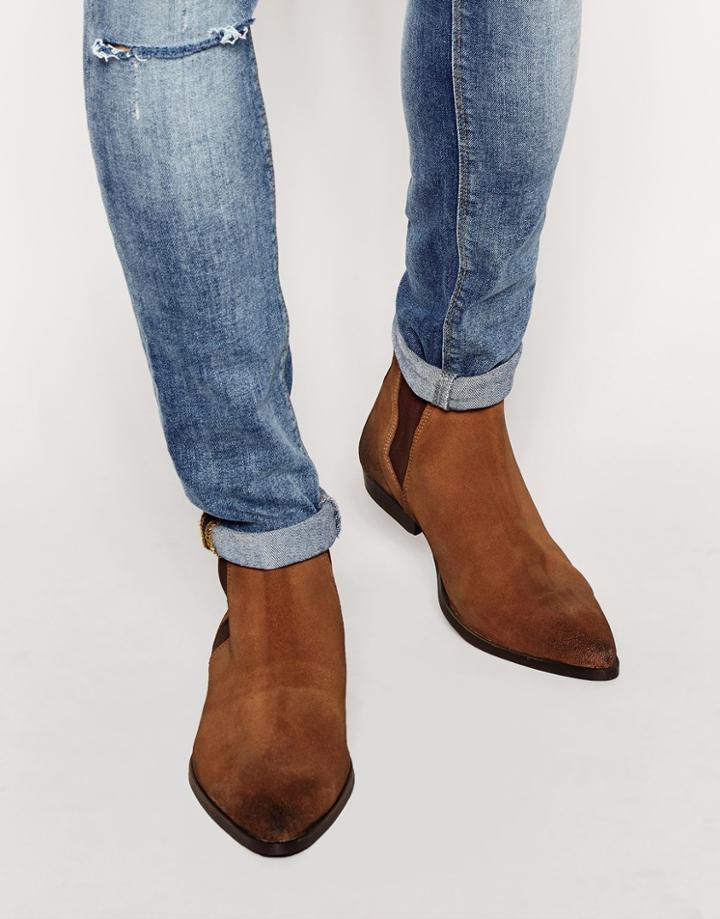 Asos Chelsea Boots In Brown Suede - Brown