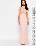 Jarlo Petite Caden Lace Detail Halter Neck Maxi Dress - Pink