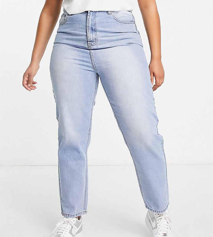 Dtt Plus Emma Super High Waisted Mom Jeans In Light Blue Wash