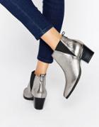 Carvela Slicker Leather Mid Heeled Ankle Boots - Silver