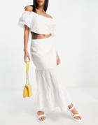 Bardot Tiered Eyelet Midaxi Skirt In Ivory - Part Of A Set-white