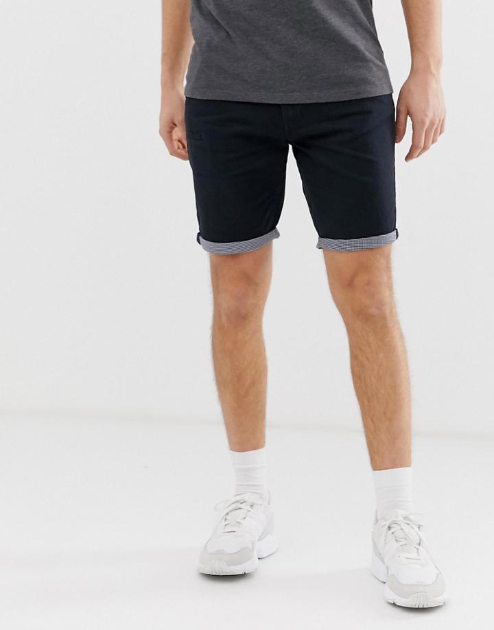 Brave Soul Slim Fit Check Turn Up Chino Shorts-navy