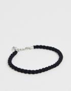 Asos Design Black Rope Anklet With Anchor Charm In Burnished Silver