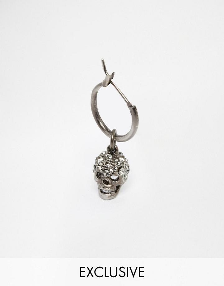 Simon Carter Antiqued Skull Hoop Earring Exclusive To Asos - Silver