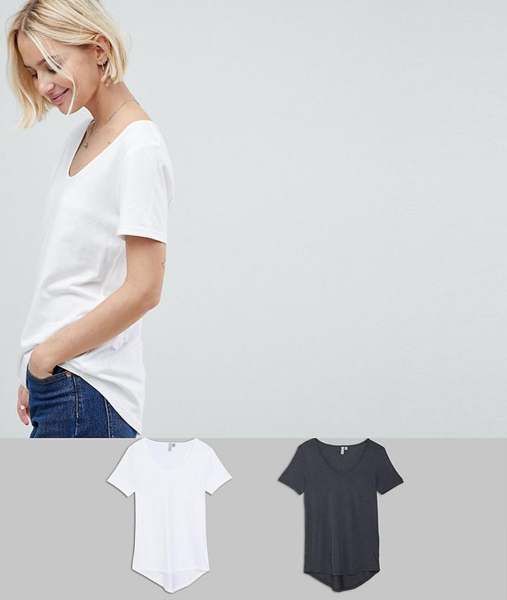 Asos T-shirt With Scoop Neck And Curved Hem 2 Pack - Multi
