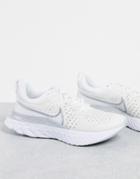 Nike Running React Infinity Run Flyknit 2 Sneakers In White/metallic Silver-multi