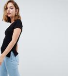 Asos Petite T-shirt With Square Neck In Fancy Rib - Black
