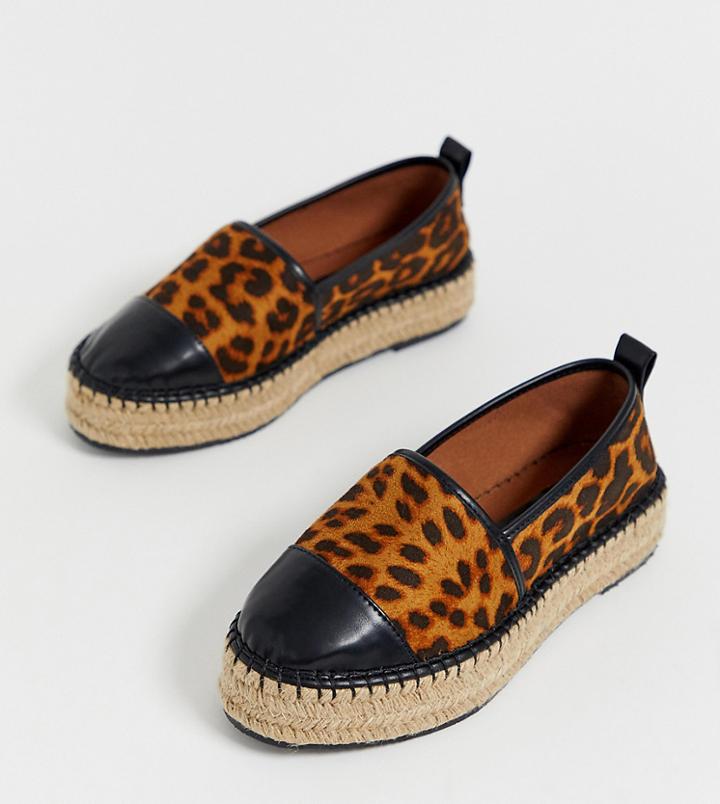 Asos Design Wide Fit Julee Flatform Espadrilles In Leopard Print-multi