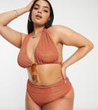 Asos Design Curve Mix And Match High Apex Triangle Bikini Top In Rust Glitter-copper