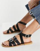 Asos Design Fion Leather Gladiator Sandals In Black