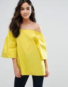 Orion Eve Off Shoulder Poplin Top With Flare Sleeves - Yellow