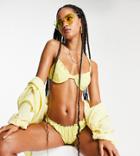 Missguided Ribbed High Leg Bikini Bottoms In Yellow