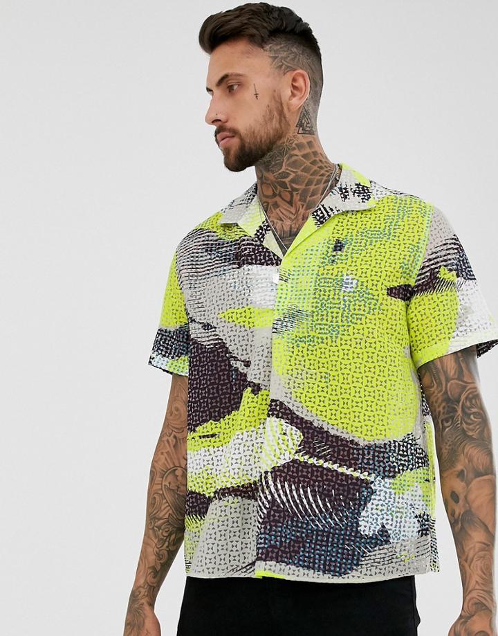 Asos Design Relaxed Abstract Pattern Burnout Shirt-green