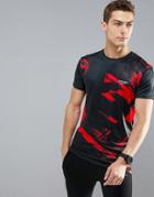 Muscle Monkey T-shirt In Black With Red Print Muscle Fit - Black