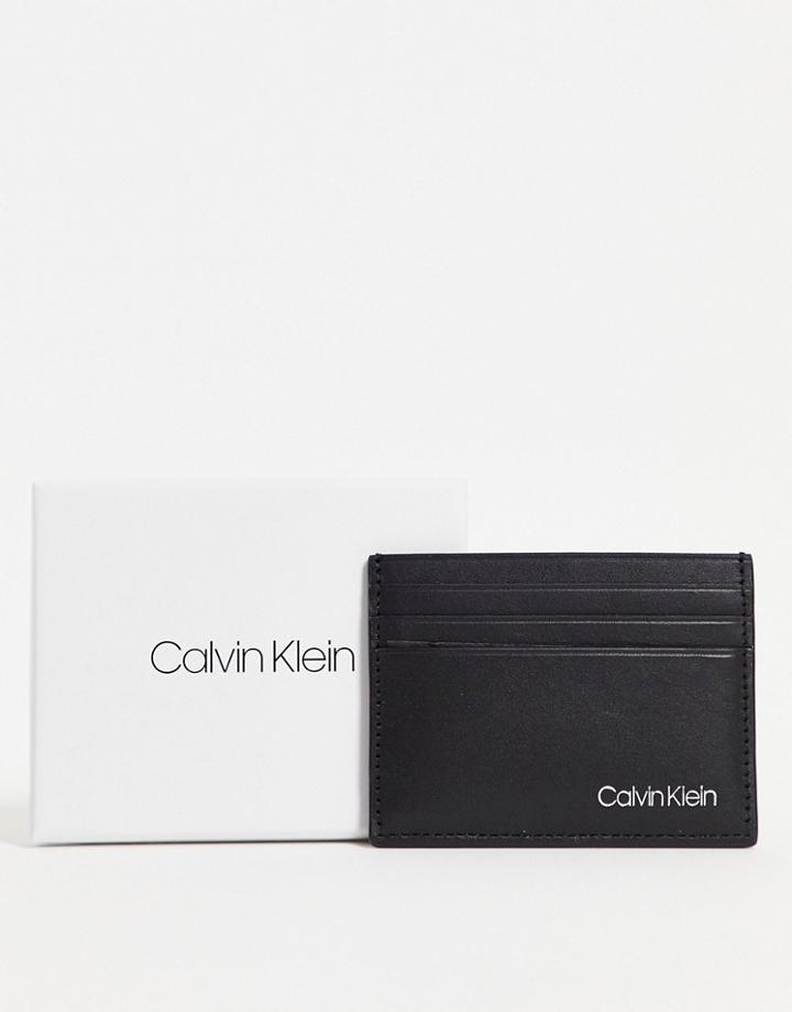 Calvin Klein Leather Cardholder With Logo In Black