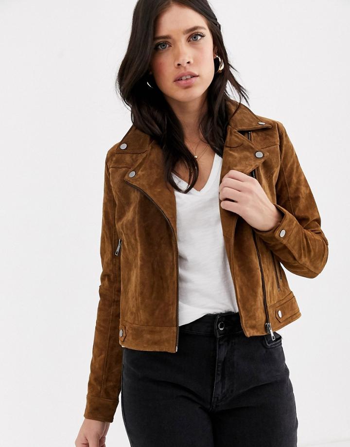 Vero Moda Suede Biker Jacket-brown