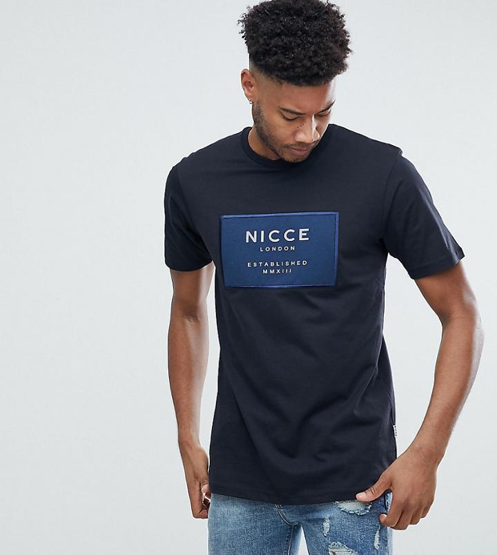 Nicce London Tall T-shirt In Black With Navy Box Logo - Black