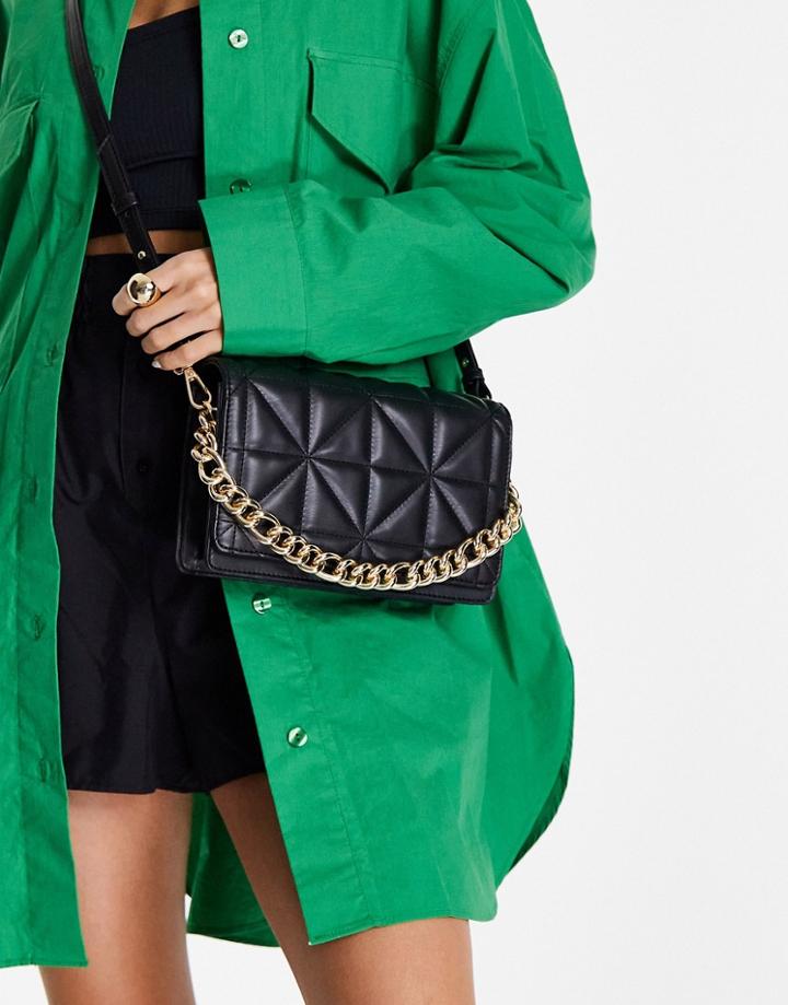 Topshop Cali Quilted Chain Crossbody Bag In Black