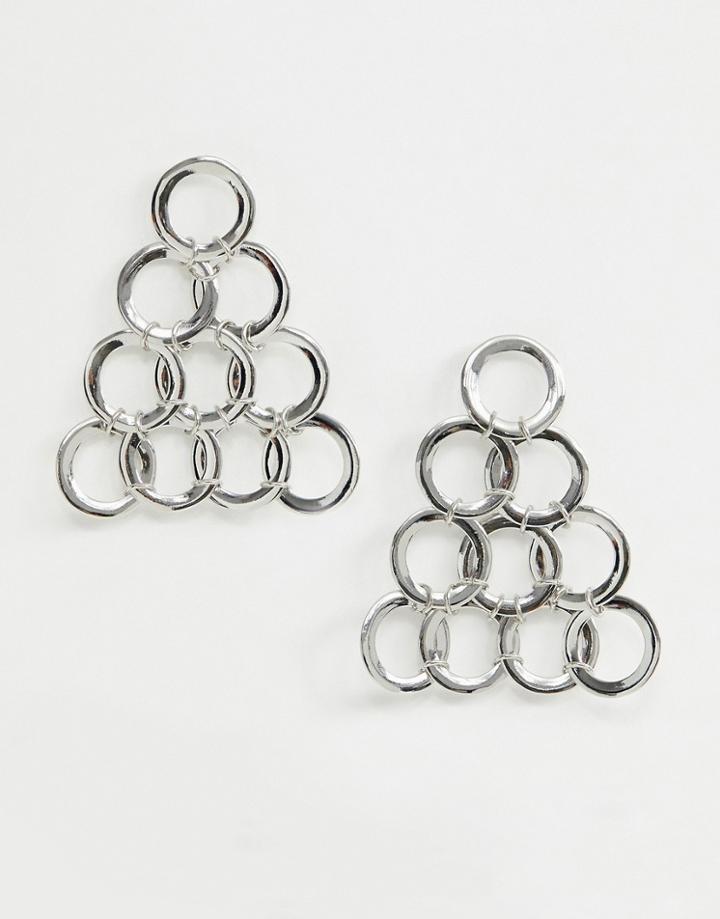 Asos Design Earrings With Open Circle Links In Triangle Shape In Silver