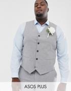 Asos Design Plus Wedding Skinny Suit Suit Vest In Gray Twist Micro Texture - Gray