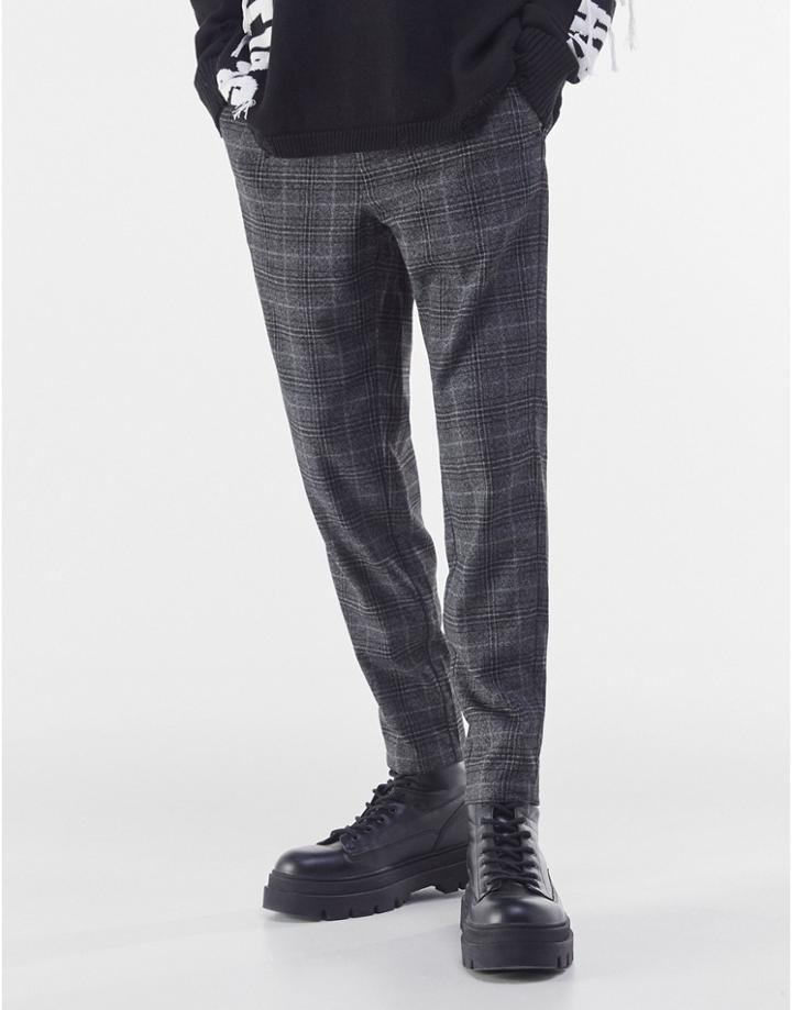 Bershka Smart Skinny Pant In Gray Check-grey