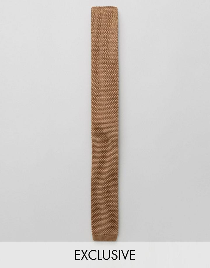 Noak Knitted Slim Square Tie - Tan