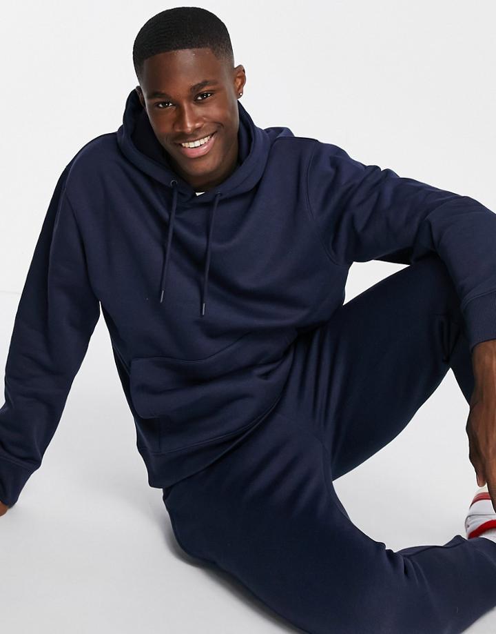 Topman Recycled Polyester Blend Hoodie In Navy