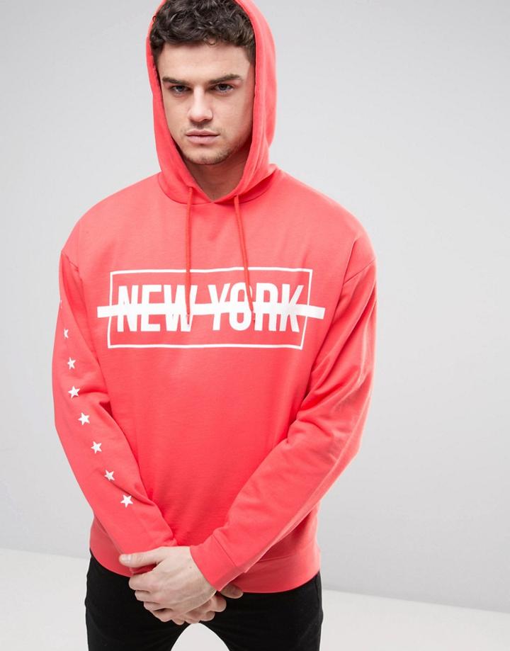 Asos Oversized Hoodie With New York Print - Pink
