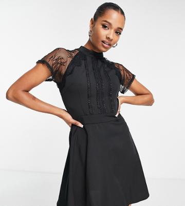 Liquorish Petite A Line Midi Dress In Lace Black