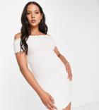 River Island Tall Frill Edge Bardot Mini Dress In Ecru-white