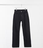 Weekday Voyage Cotton High Rise Straight Leg Button Front Jeans In Black - Black