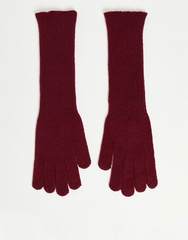 Asos Design Knitted Long Gloves In Burgundy-red