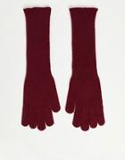 Asos Design Knitted Long Gloves In Burgundy-red