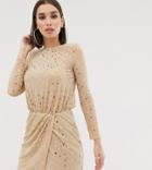 Flounce London Sequin Mini Dress With Shoulder Pads In Gold