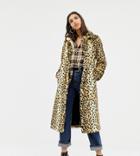 Warehouse Faux Fur Maxi Coat In Leopard - Tan