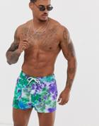 Asos Design Swim Shorts With Purple Tie Dye In Super Short Length - Purple