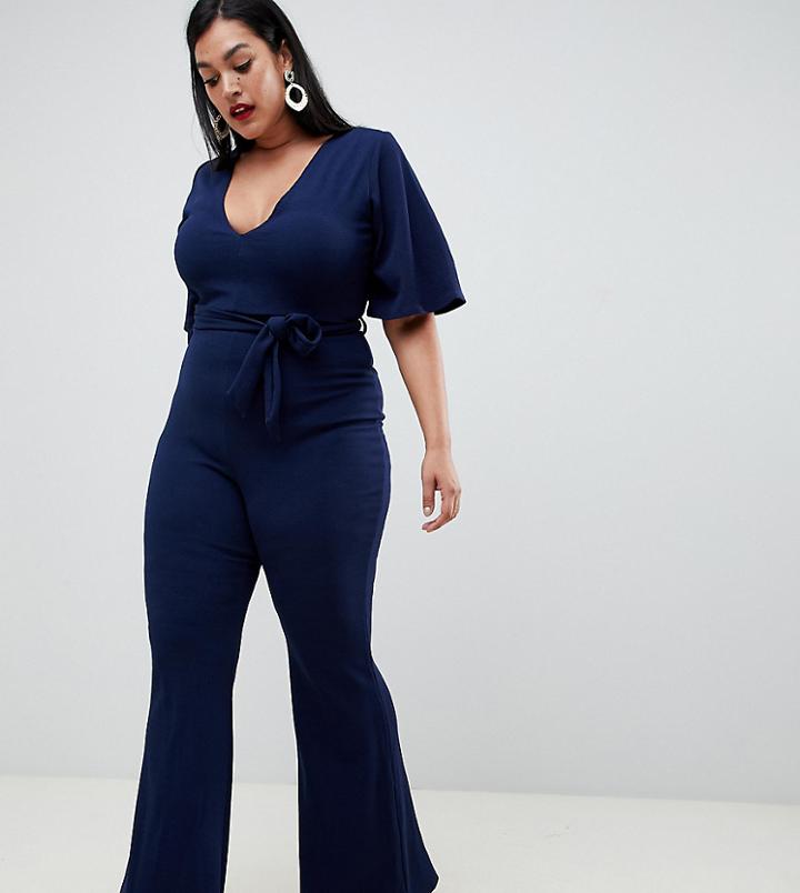 Missguided Plus Kimono Sleeve Jumpsuit In Navy - Navy