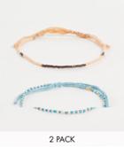 Asos Design Festival 2 Pack Beaded Bracelet Set In Blue And Cream-multi