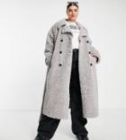 Asos Design Curve Bonded Shearling Trench Coat In Gray