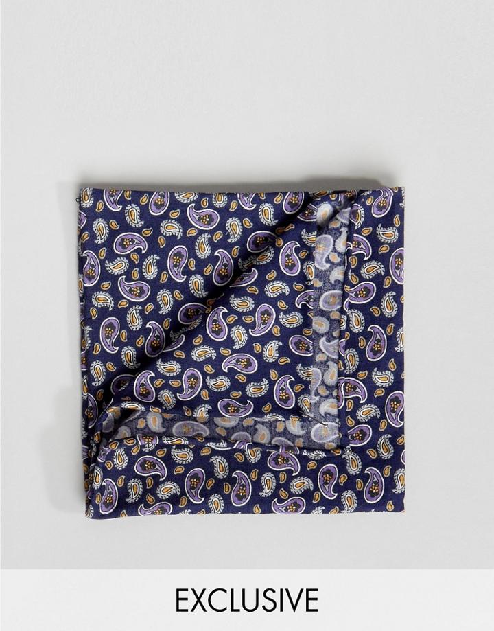 Heart & Dagger Pocket Square In Paisley - Navy