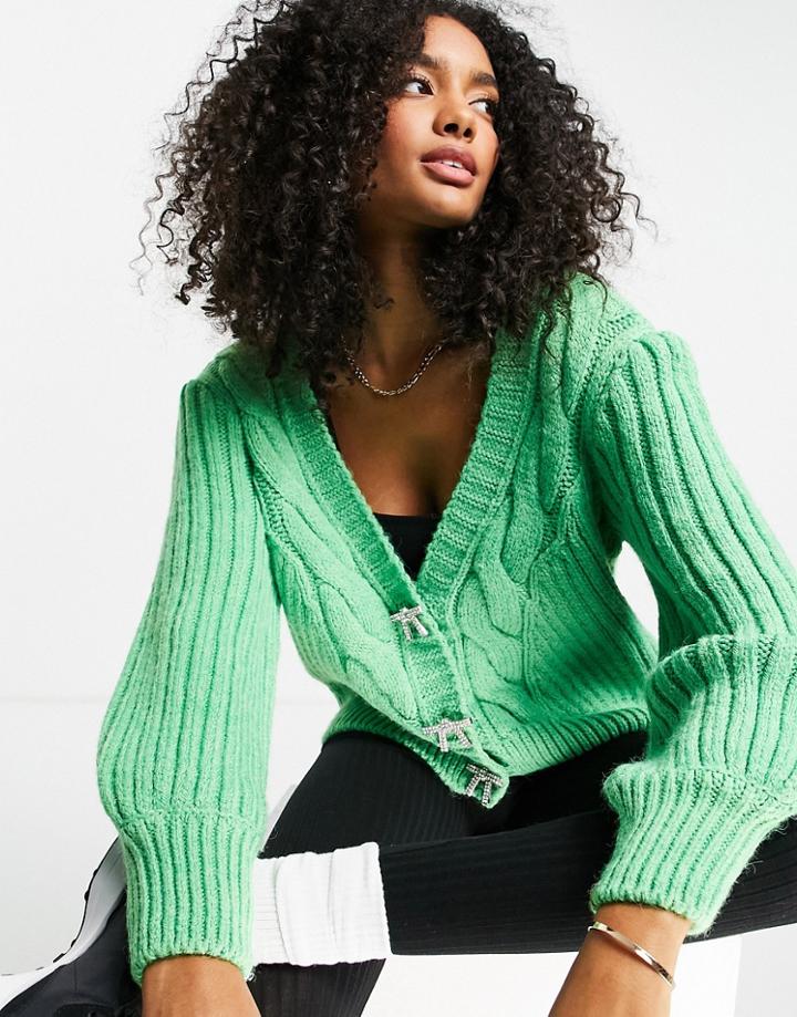 River Island Chunky Knit Boxy Cardigan In Bright Green