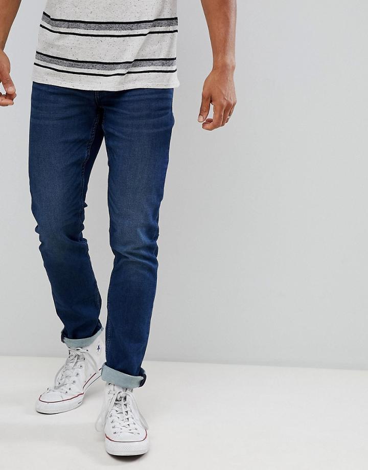 Only & Sons Slim Fit Jeans With Washed Detail In Mid Blue - Blue