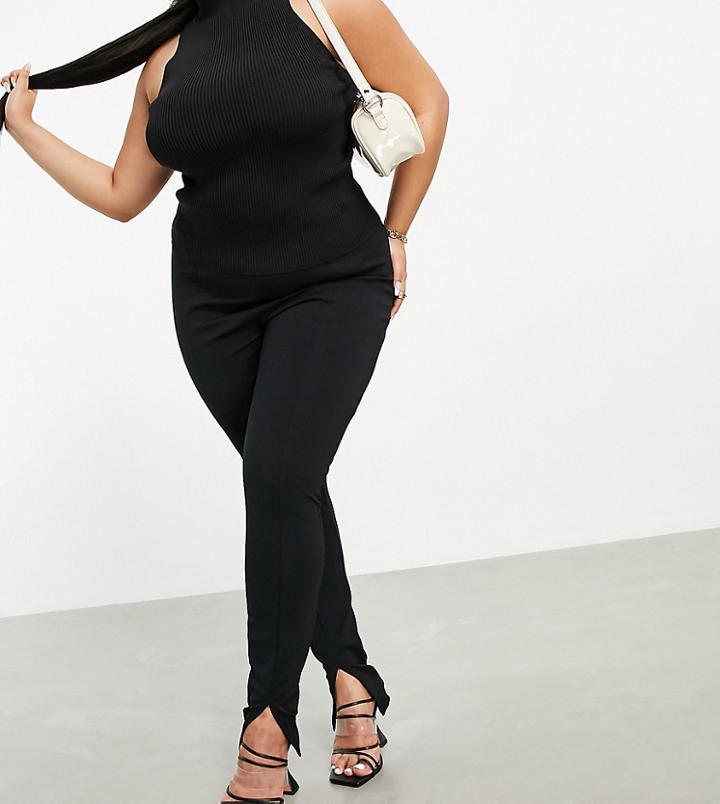 Asos Design Curve Skinny Pant With Split Hem In Black