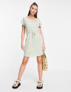 Vero Moda Cotton Tie Waist T-shirt Dress In Light Green - Mgreen