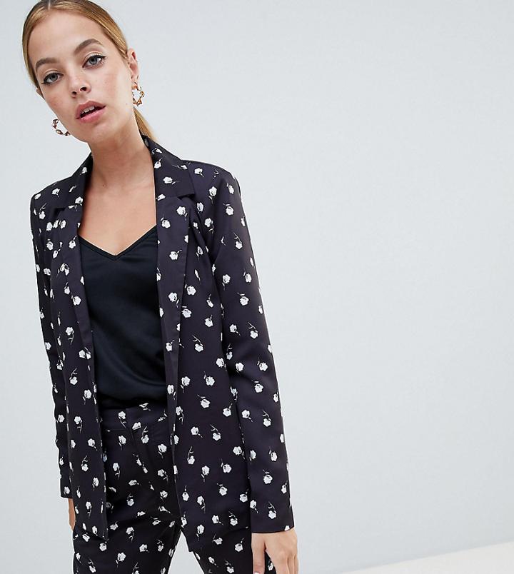 Fashion Union Petite Blazer In Spot Rose Print Two-piece - Black