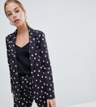 Fashion Union Petite Blazer In Spot Rose Print Two-piece - Black