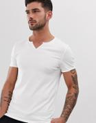 Asos Design Organic Muscle Fit T-shirt With Raw Notch Neck In White - White
