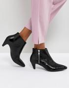Pull & Bear Textured Leather Look Kitten Heel Boot - Black