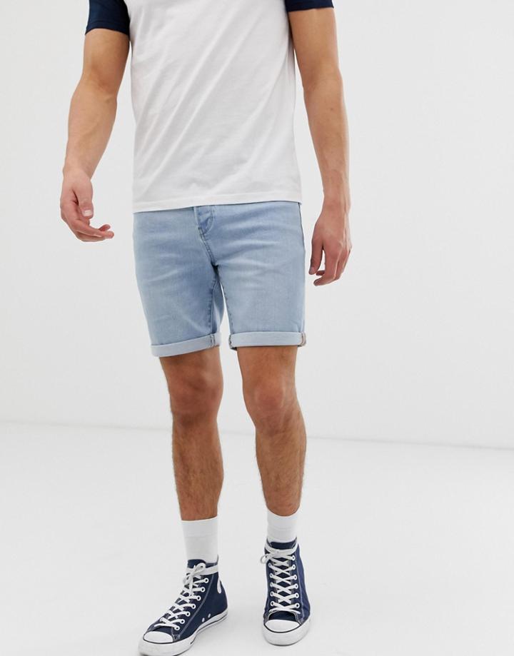 Solid Regular Fit Denim Short In Blue - Blue